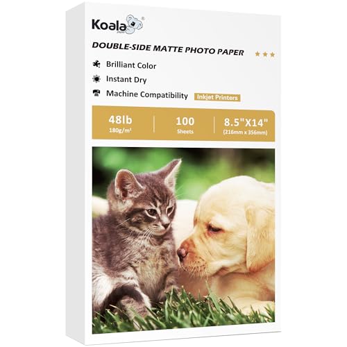 Image of Koala Photo Paper Double-side Matte 8.5X14 Inches Compatible with Inkjet Printer 48LB for Presentation 100 Sheets 180GSM
