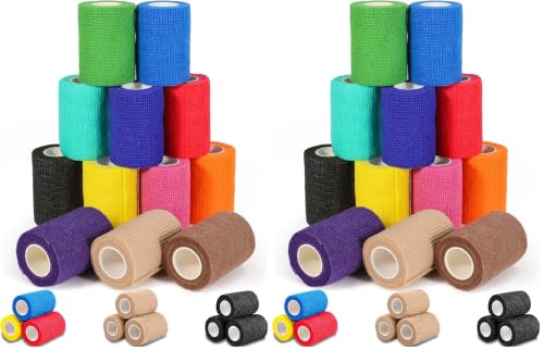 Image of AZEN 24 Pack Self Adhesive Bandage Wrap, 3 inch X 5 Yards Elastic Cohesive Bandage Wrap, Vet Wrap, Ankle Tape, Tattoo Grip Tape Wrap, Color Athletic Tape