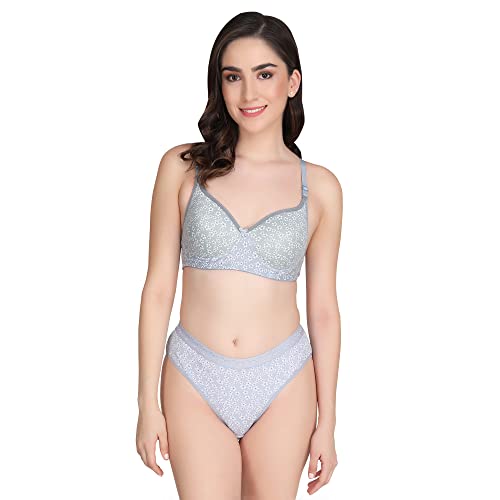 Image of Women Padded Printed Bra Panty - Made of Pure Cotton Full Coverage Non Wired Seamless Pushup Soft Cup for T-Shirt Saree Dress Sports Garment for Daily Use Everyday