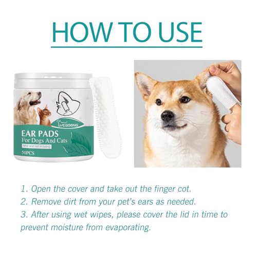 Image of Ear Cleaner Finger Wipes for Dogs & Cats - 50 Count Grooming Kit Care, Soft Disposable Otic Cleaning Pads, Gently Remove Wax, Dirt & Odor, Relieve Itching, Non-Irritating Pet Ear Care