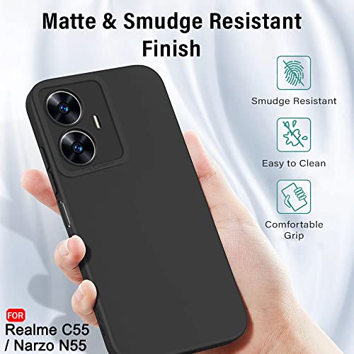 Image of TheGiftKart Liquid Silicon Back Cover Case for Realme Narzo N55 / Realme C55 | Stylish Camera Protection Module | Micro-Fibre Lining Inside | Shockproof Back Cover for Realme C55 (Silicone, Black)