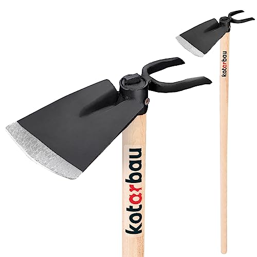 KOTARBAU® Azada combinada de 200 mm, 2 dientes, 70 mm, con mango, 113 cm, azada de jardín, herramienta para trasplantar, cuidado del jardín