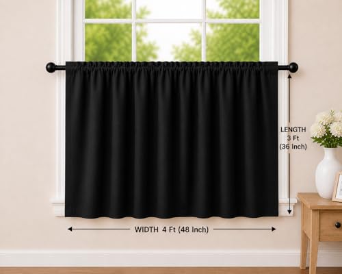 Image of Valance Blackout Rod Pocket Pattern Curtain Pack of 1 Piece, Kitchen Curtain | 3 Feet - Black