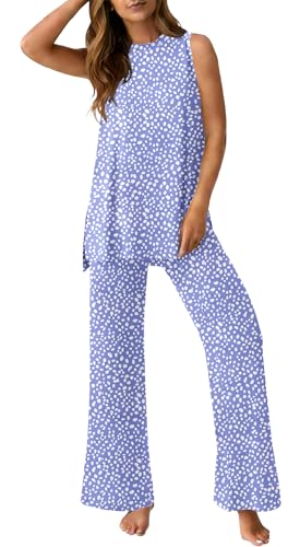 Image of PrinStory Womens Pajamas Sets 2 Piece Soft Pjs for Women Sleeveless Pajama Set Summer Loungewear with Pockets