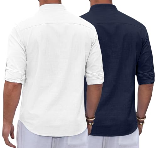 Image of Zombom Combo of Men's Casual Solid Cotton Polyester Blend Full Sleeve Straight Kurta Shirt (Pack of 2)