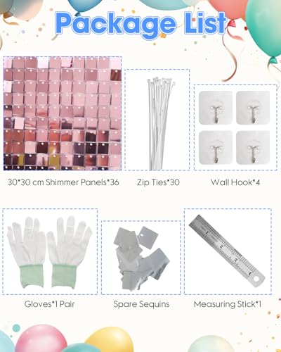 Image of Pink Shimmer Wall Backdrop 36 Panels Cover 6 x 6 Ft, Photo Backdrops for Wedding,Anniversary,Birthday,Party Decoration