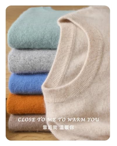 Men Mink Sweater Crew Neck Warm Solid Color Long-Sleeved Short Knitting Casual Jumper Tops2