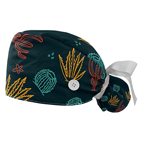 Chapeaux bouffants 2PCS JDEZ casquettes de travail ajustables imprimé cactus