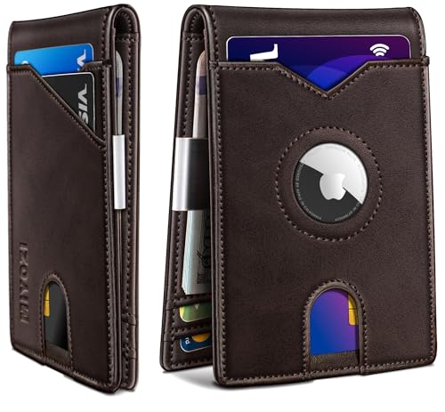 miyozi Airtag Wallet for Men,with Money Clip 11 Cards Slim Front Pocket Leather RFID Blocking Wallet with Gift Box
