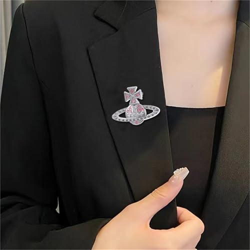 Image of Dreuyet Saturn Planet Brooch Pin for Women Ladies Dainty Rhinestone Star Lapel Pin Cubic Zirconia with Crystal Planet Brooch Fashion Dress Accessories Jewelry for Suit Clothing Jackets Badges