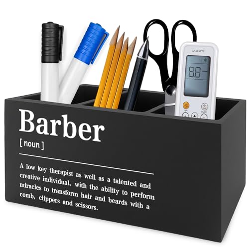Image of Barber Definition Pen Pencil Holder Organizer for Desk, Salon Barbershop Decor, Modern Minimalist Barber Shop Wooden Box Signs Decorations for Home Office Desk Tabletop