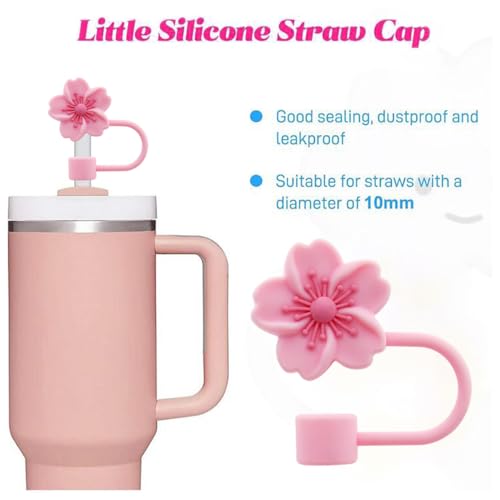 Image of 3pcs Cherry Blossom Silicone Straw Cover Cap for Stanley Cup,Straw Topper 10 mm 0.4 in Reusable Straw Tips Lids,Flower Straw Tip Covers Gift for Party Decor
