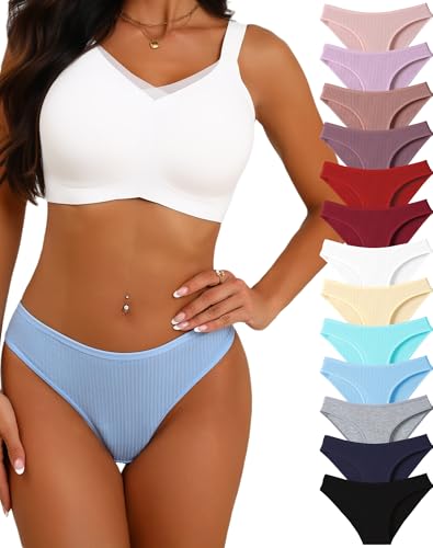 13 Pack Cotton Ribbed Underwear for Women Low Rise Bikini Breathable Sexy Cheeky Hipster Womens