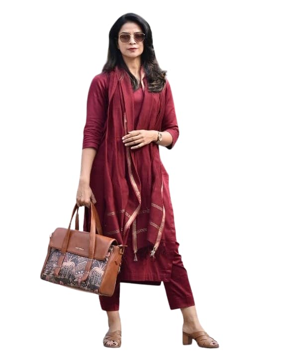 Womens Cotton Febric Casual Plain Straight Kurti Pant With Dupatta Set