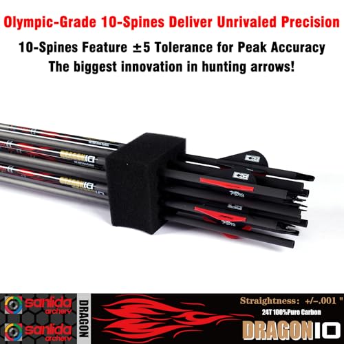 Image of sanlida 100% Pure Carbon Hunting Arrows, Olympic-Grade 10 Spines Deflection (Unique), 0.001 inch /0.003 inch /0.006 inch Straightness, Buy 12 Get 12 Free /Buy 6 Get 6 Free, for Compound & Recurve Bows (12 /24PCS)
