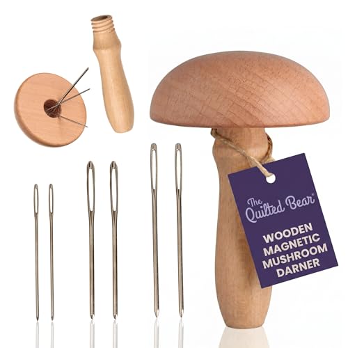The Quilted Bear Magnetischer Stopfpilz aus Holz mit 6 Stopfnadeln Nähzubehör zum Stopfen von Socken Kleidung & Strickwaren