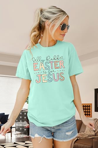 Image of LAZYCHILD Women Easter Teacher Shirts: Funny Treat All with Kindness T-Shirt Bunny Rabbit Tee Tops