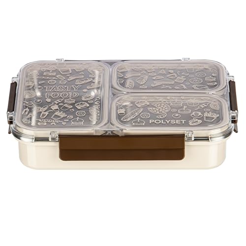 Image of Polyset Munch Mate 1000 3 PARTITION - Beige PU Insulated Lunch Box with Partitions | Keeps Food Warm | Office & School Pack of 1 1000ml