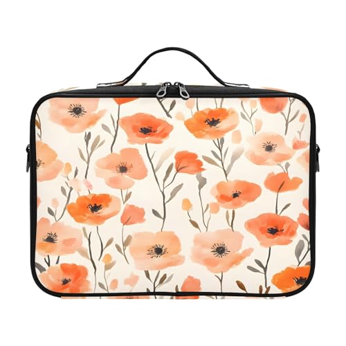 zyrtty Travel Makeup Train Case Flesh-colored Orange Flowers Pattern Cosmetic Organizer Portable Storage Bag with Adjustable Dividers for Cosmetics Brushes Toiletry Jewelry Digital Accessories