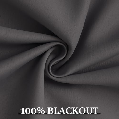 Yakamok Room Darkening 100% Blackout Curtains Grommet Window Treatments with 2 Thick Layers-Charcoal Grey Thermal Insulated Drapes Set of 2 Panels for Bedroom Living Room 52 Inches by 84 Inches Length