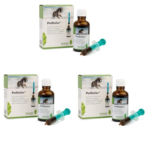 PlantaVet PetDolor | 3er Pack | 3 x 50 ml | Flüssiges Ergänzungsfuttermittel für Haustiere | Mit Weidenrinde & Hanf