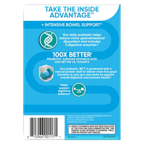 Image of Digestive Advantage IBS Probiotics for Digestive Health & Intensive Bowel Support for Women & Men with Digestive Enzymes, Occasional Bloating & Gut Health, 96 Count Capsules (Pack of 2)