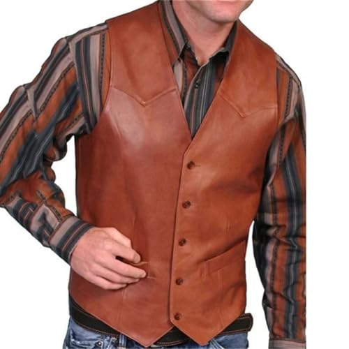 Leather Vest For Men Motorcycle Steampunk Waistcoat Western Cowboy Party Dress Gilet3