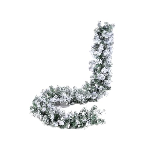 Ghirlanda INNEVATO VERDE Tralcio 270 cm Ramo Floccato effetto neve Rami di Pino Corona Natalizia ALBERO ADDOBBI DECORAZIONI Boa Fuoriporta di Natale