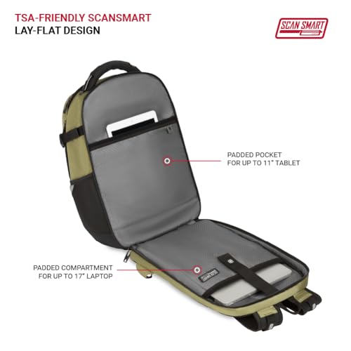 Image of SwissGear Travel Tech Pro Laptop Backpack - Fits Laptops up to 16 inch - ScanSmart TSA-Friendly Backpack with Multiple Organizer Pockets - Olive