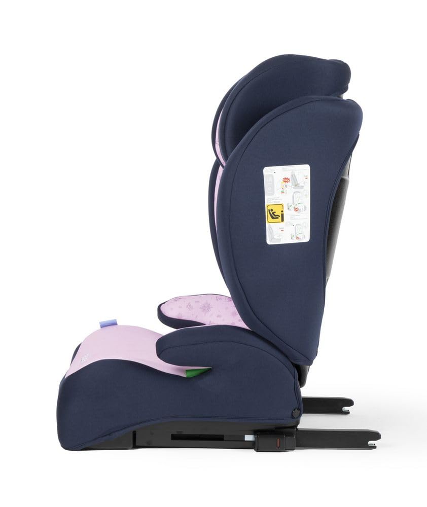 Fotelik Samochodowy Disney Frozen Z Nasadką ISOFIX Dla Bezpieczeństwa Dziewcząt O Wysokości Od 100 Do 150 Cm Z Grafiką Księżniczki Elsy, Anny I Uroczego Olafa Na Fioletowym Tle