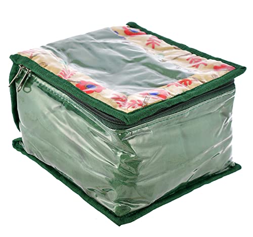 Image of Kuber Industries Flower Design Laminated PVC Jewelry Organiser Jewelry Storage Bags for Necklace, Earrings, Rings, Bracelet With 10 Transparent Pouches (Green)