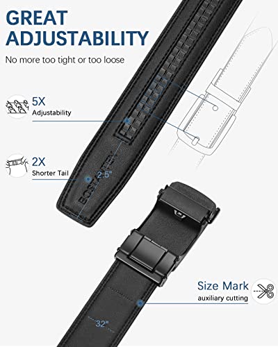 Image of BOSTANTEN Ratchet Belts for Men Leather Trim to Fit 1 3 /8 inch Gift Boxed | Micro-Adjustable Buckle, Tailored Size, Holeless, Versatile for Dress Casual, Effortless Style