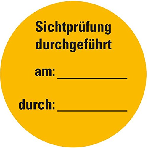 Preisvergleich Produktbild LEMAX® Plakette Sichtprüfung durchgeführt...,gelb / schwarz, Dokufolie ,Ø30mm, 18 / Bogen