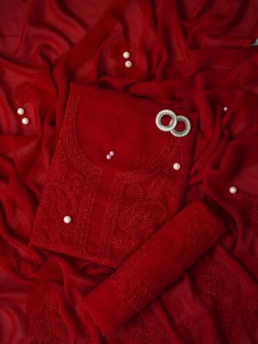 Image of Ada Hand Embroidered Lucknow Chikankari Unstitched Georgette Dress Material Suit Set for Women