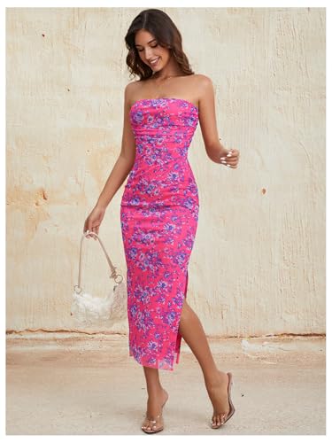 Image of Milumia Women's 2026 Summer Floral Bodycon Maxi Dress Strapless Tube Top Long Dresses Wedding Guest Party