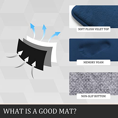 Image of YIHOUSE Bathroom Rug Set 5 Piece, Memory Foam Bath Mat Set, Super Absorbent Bath Mats for Floor - Non-Slip & Washable Bathroom Rugs - Dry Quickly Bath Rugs, Dark Blue