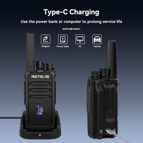 Retevis RT668H Walkie Talkie, Funkgerät mit Verstecktem Display, Wiederaufladbarer Typ-C 1200 mAh, VOX, Rauschsperre, Robust, Walki Talki für Familienreiten, Geschenk (Schwarz, 2 Stück)