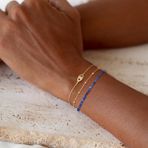 MEVECCO Gold Bracelet for Women 18K Gold Plated Handmade Stone Crystal Mixed Custom Beaded Charm Chain Bracelets Jewelry Gifts For Her3