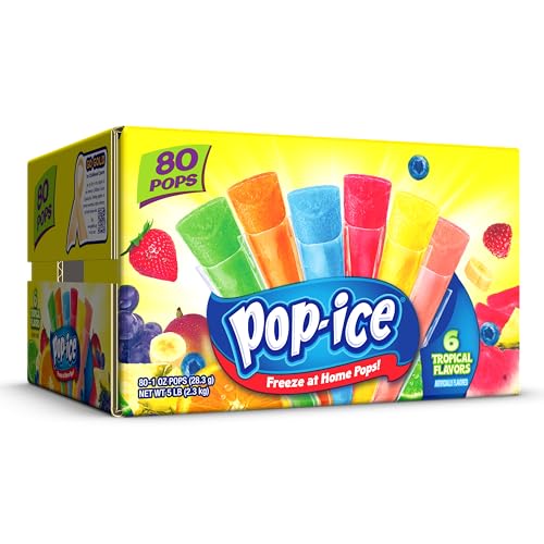 Image of Pop Ice Popsicle Freezer Bars, Tropical Variety Pack, 1oz, 80 Ct