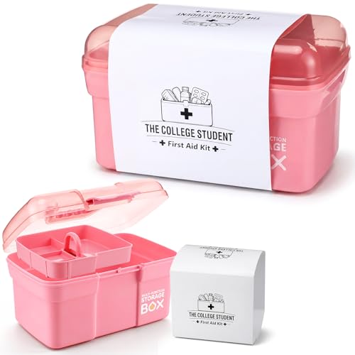 Pinkunn 11 Inches College Medicine Kit for Dorm Plastic College Student First Aid Box Empty Medicine Organizers Storage Tackle Box with Removable Tray Back to School Gift for Students (Pink)