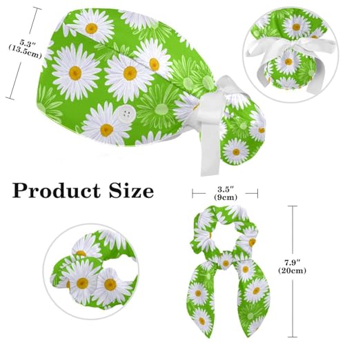 Image of Colored Butterflies Scrub Caps Women, Adjustable Working Cap with Button, Surgical Caps with Bow Hair Scrunchy