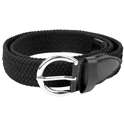 Linkidea Elastic Braided Kids Belt, Adjustable Buckle Black Belt for Girls