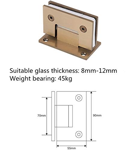 2Pcs Heavy Duty 90 Degree Glass Door Cupboard Showcase Cabinet Clamp Glass Shower Doors Hinge Replacement Part Wall-To-Glass,Stainless Steel Brushed Nickel Gold (90 Degree) #TOP7