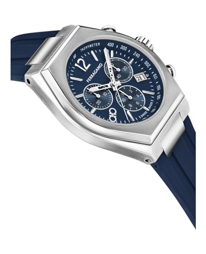 Tonneau Chrono Collection Luxury Mens Watch Timepiece with a Blue Strap Featuring a Silver Case and Blue Dial, Stainless Steel-SFUV001223
