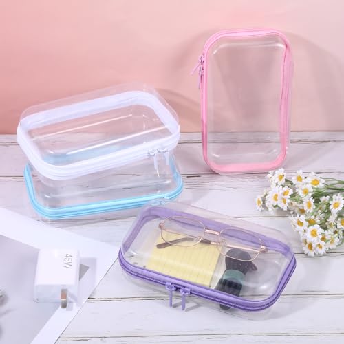 Image of 4 Pcs Clear Hard Shell Zipper Case, Transparent Hard Clear Zipper Case, Medium Portable Travel Makeup Bag Organizer Bin for Pencil Cosmetics Building Blocks Puzzles(4Colors)
