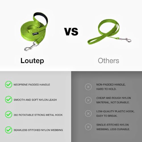 Loutep Trainingsleine für Hunde, 3 m, 5 m, 10 m, 15 m, 20 m, 25 m, 30 m, Starkes Nylonseil, extra Lange Leine, Hundeleine mit gepolstertem Griff für große, mittelgroße und kleine Welpen, Rückruf