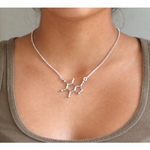 Pewter Caffeine Molecule Cast Necklace Gift Packaged In A Glass Topped Box With Informational Card #TOP4