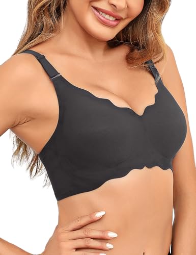 Crewhpo Sujetador sin Aros Mujer Sujetadores Push Up sin Costuras con Relleno Bralette Básicos con Cuello en V Sujetador Cómodo con Extensor de Sujetador