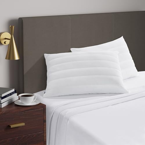 Image of Serta Down Illusion Cooling Quilted Hypoallergenic Medium /Firm Bed Pillows for Side, Stomach or Back Sleepers (2 Pack), Standard /Queen, White