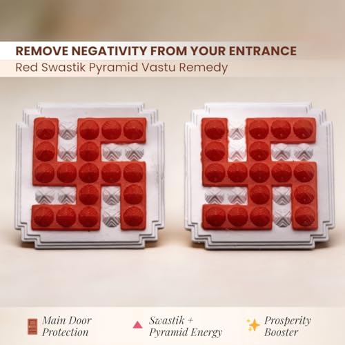 Image of Plus Value Red Swastik Pyramid 2.5 Pair Vastu Remedies for Home Office Main Door Entrance Temple Tijori Cash Box Important Files Electronics (2pcs)